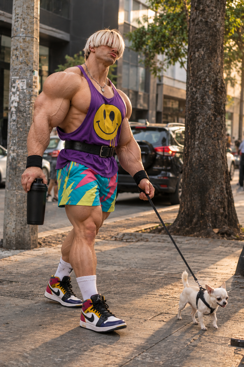 Duke passeando com seu cachorro