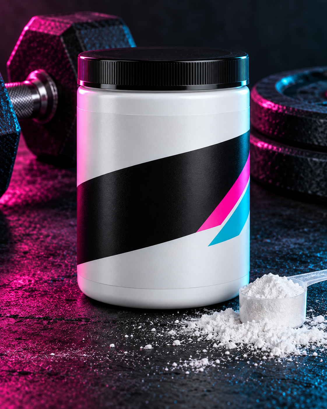 Pote de creatina em conceito visual para Growth Supplements